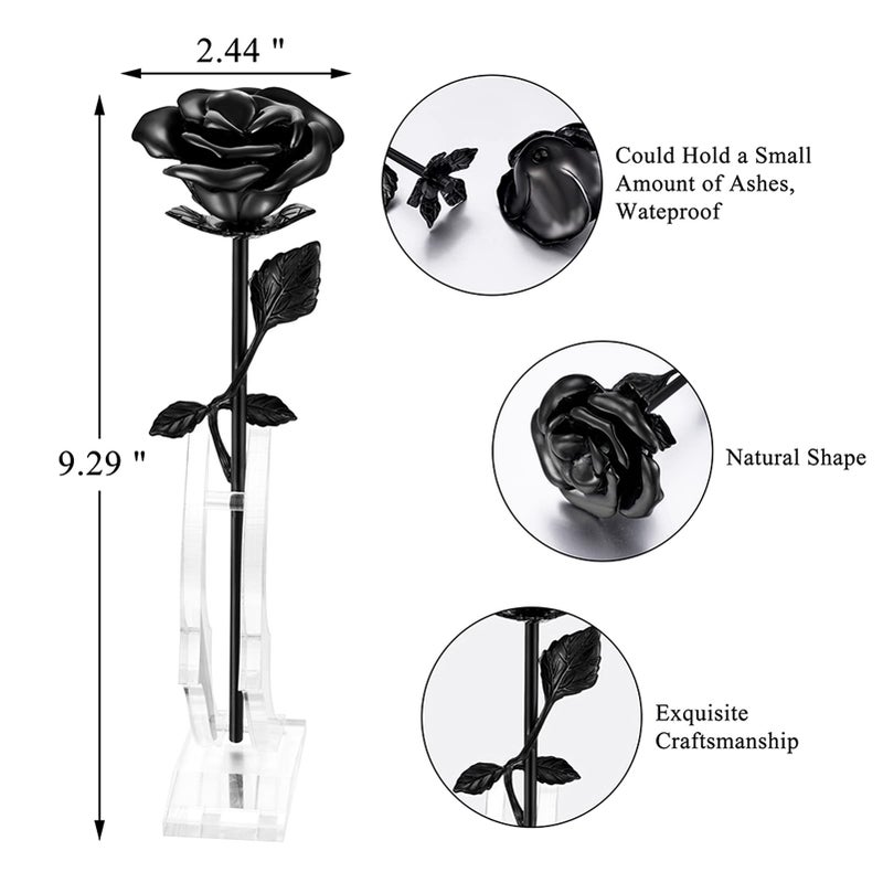 abooxiu Rose Flower Keepsake Urn for Ashes Sympathy Gift Small Stainless Steel Urn Mini Cremation Urn Keepsake Rose for Sharing Human Ashes-Black - Image 2